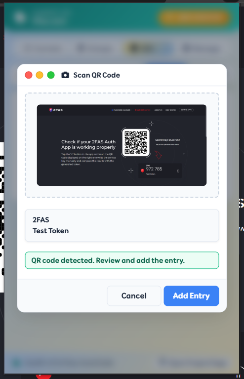 QR scan confirmation for a two-factor entry